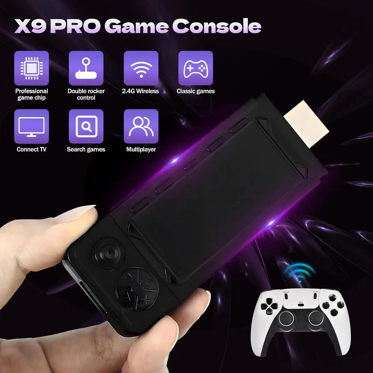 X9 Pro Retro Game Stick 4K,Preloaded Game Console 37000+ Classic Games 45+ Simulators,2.4G Wireless Controllers, Retro TV Games Vue