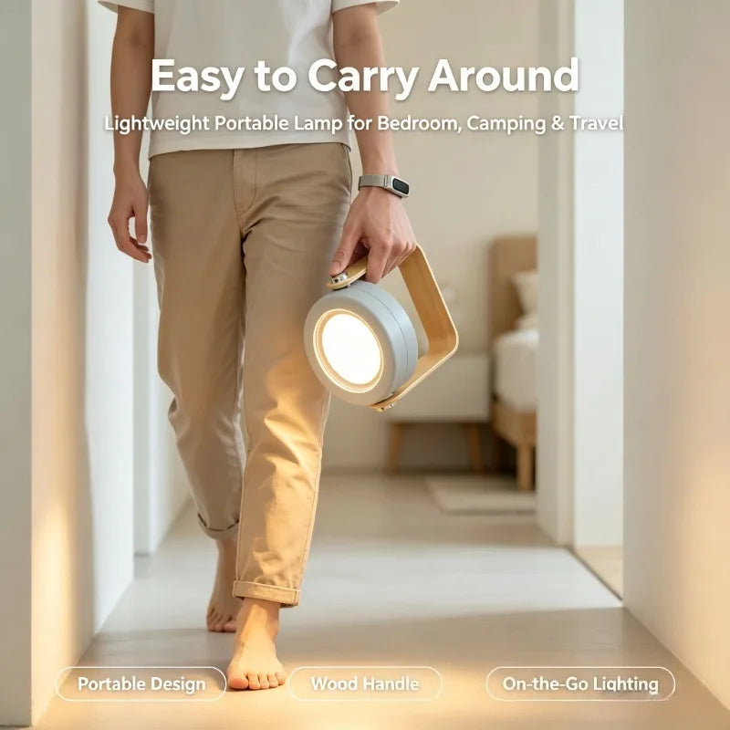 Portable Folding Night Lamp, Creative Wooden Handle LED Lantern, Telescopic Table Light USB Charging Reading Lamp for Home Decor Vue