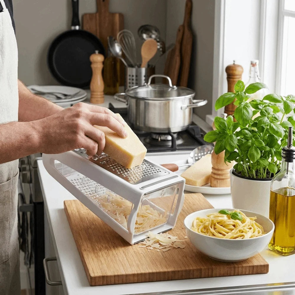Multi-functional Stainless Steel Grater Double-Sided with Storage Container Vegetable Grater Rust-Resistant Manual Food Shredder Vue