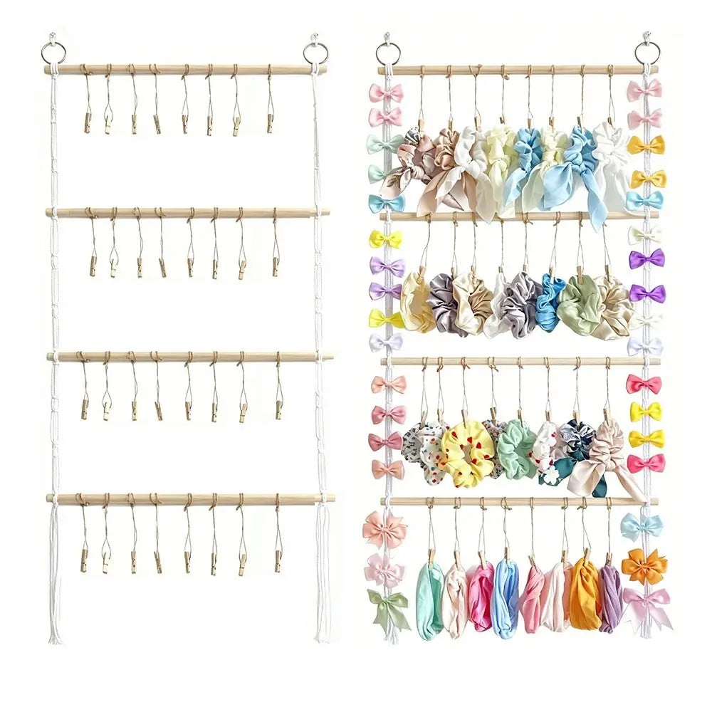 Creative Hair Accessory Storage Rack Macrame Wall Mounted Headband Organizer 4 Layers Space Saving Jewelry Organizer Vue
