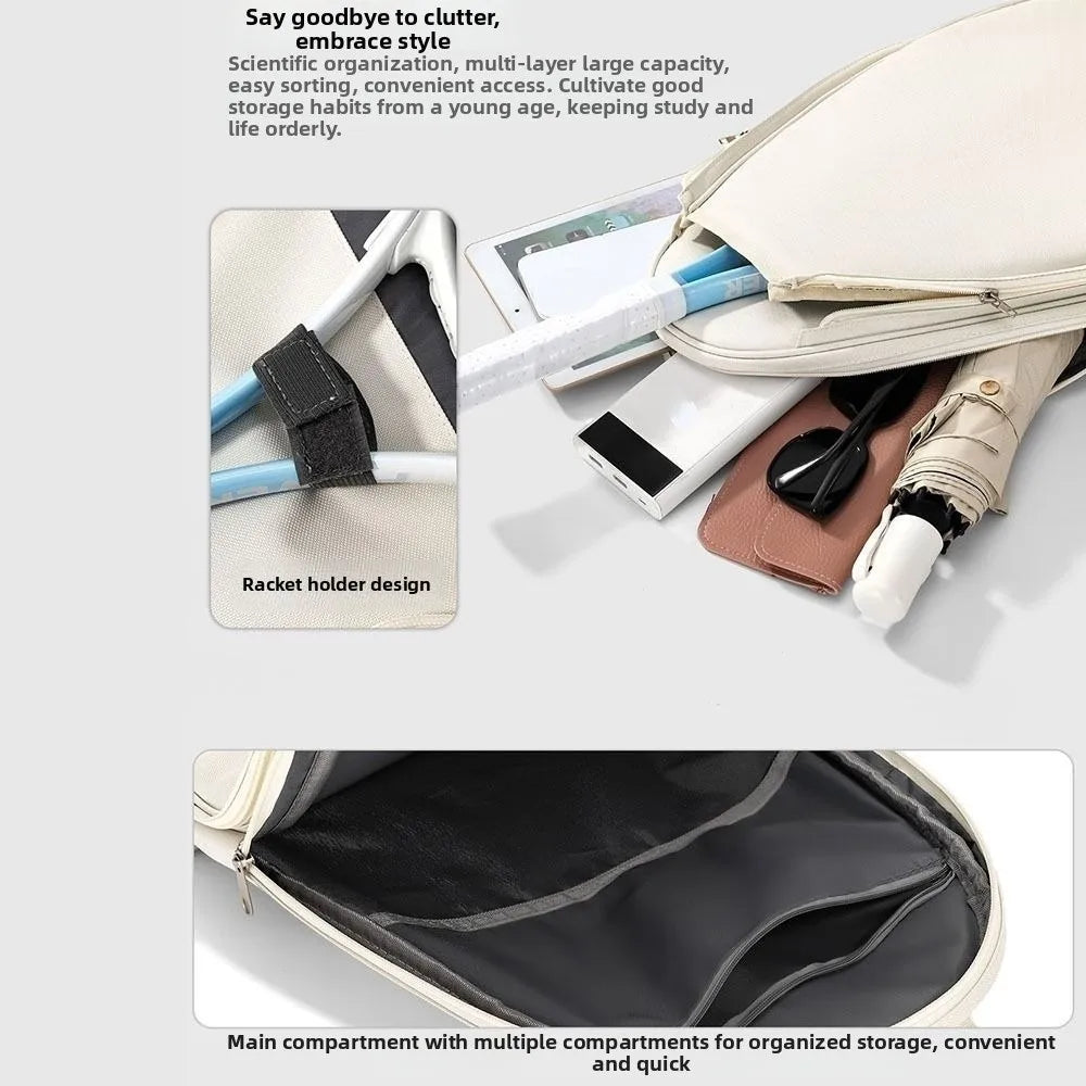 Large Capacity Tennis Backpack Waterproof Zipper Closure Pickleball Backpack Lightweight Solid Color Racquet Bag Vue