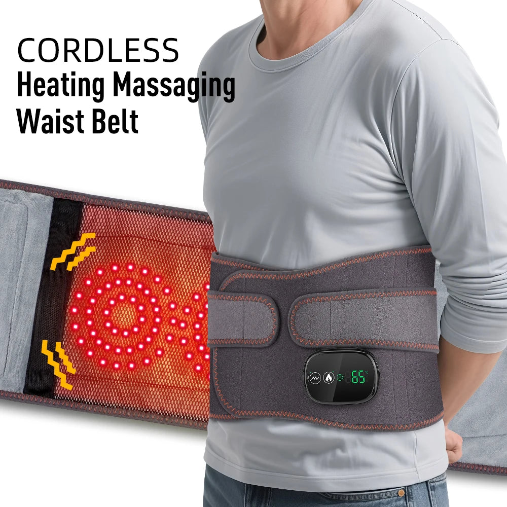 Heating Vibration Massager Belt, Dual Red Light Hot Compress Waist Support Brace Waist Back Massage Lumbar Support Belt Vue