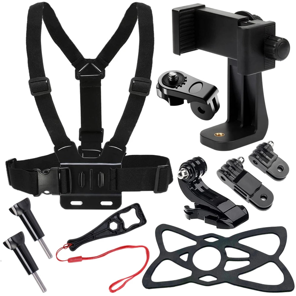Chest Strap Mount Belt for Mobile Phone iphone 14 Holder Chest Strap for GoPro Hero 12 11 10 9 DJI Action Camera Accessories POV Vue 10Pcs Kit