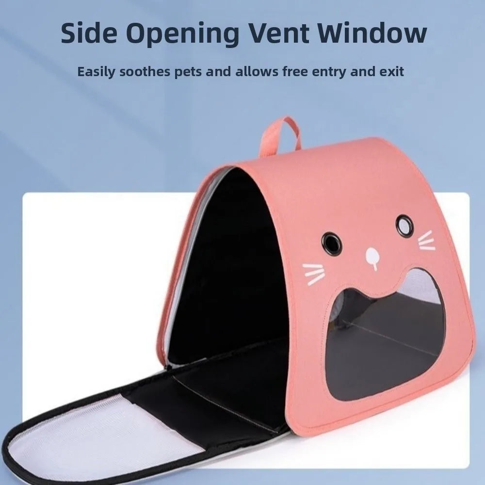 Foldable Cat Carrier Bag Large Capacity Breathable Kitten Carrying Bag Collapsible Transparent Window Pet Carry Backpack Vue