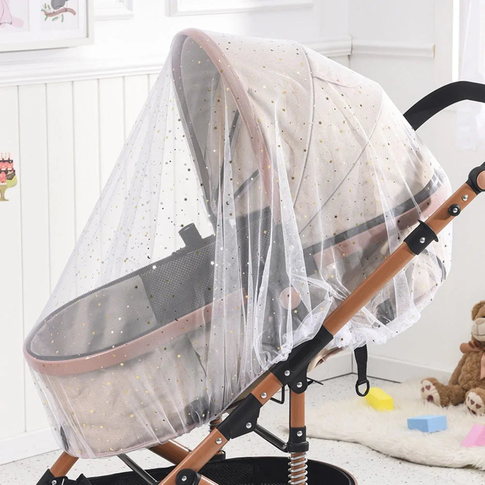 Fully Covered Baby Cart Sunshade Mosquito Net Breathable Vue White-Star