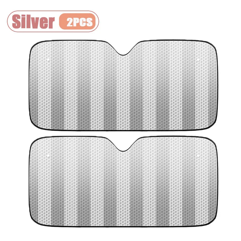 1-2PCS Car Sun Shade Set Thickened Heat Shield Windshield Sun Protector UV Block Foldable Auto Sunshade for Summer Vue silver-2PCS