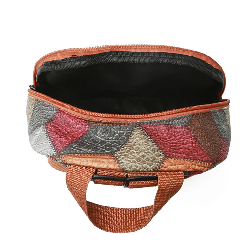 Vintage Women's Patchwork Backpack Multi-texture Design Daily Use