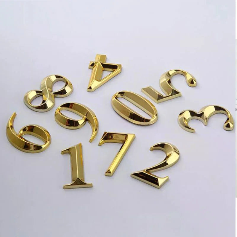 3D Door Number ABS Injection Molding Electroplating Plate Digits 0 To 9 Golden Door Self Adhesive Street Sticker Outdoor Vue