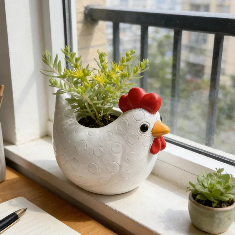 Resin Rooster Hen Figurine Cute Farmhouse Sculpture For Home Table Centerpiece Office Desk Plant Pot Holder Gift For Women Vue A1