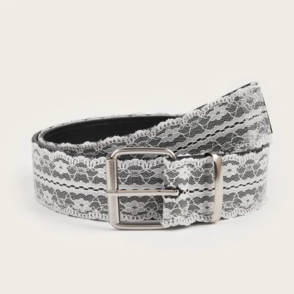 Beautiful Lace Waist Belt White Floral Leather Casual Strap Decor
