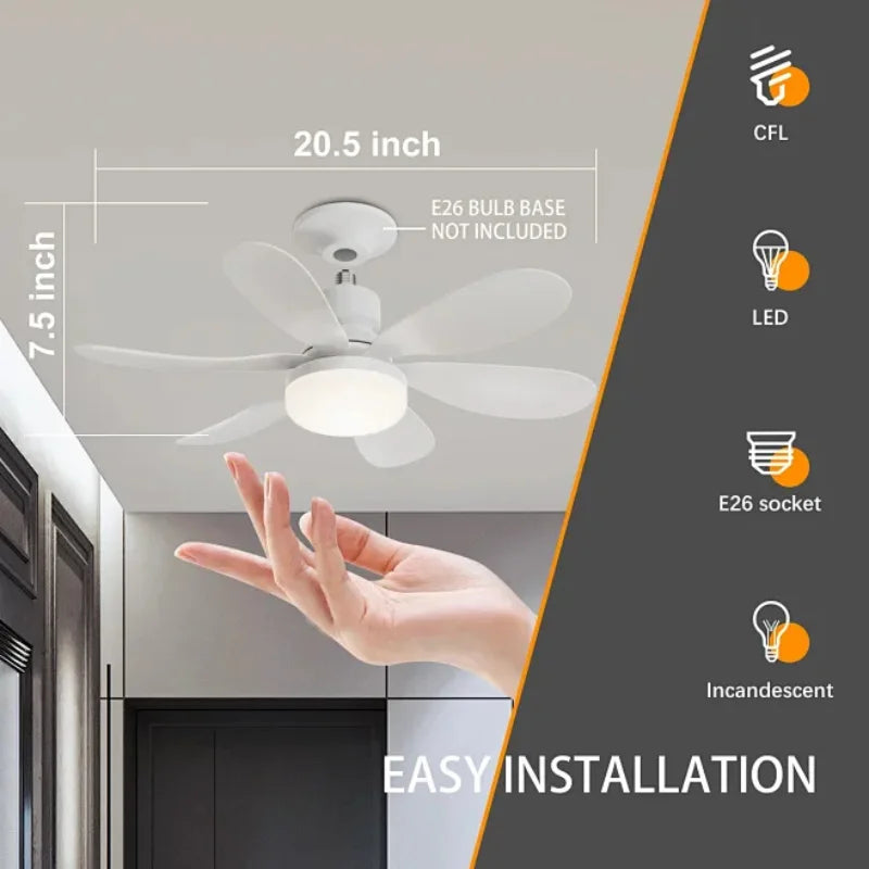 Ceiling Fan with Light E27 Fan Light with Remote Control Super Quiet Socket Ceiling Fan for Bedroom Kitchen Home Lighting Vue