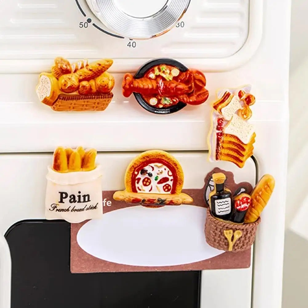 3D Resin Refrigerator Magnets Cartoon French Bread Food Fridge Decor Cute Mini Kitchen Office Ornament Vue