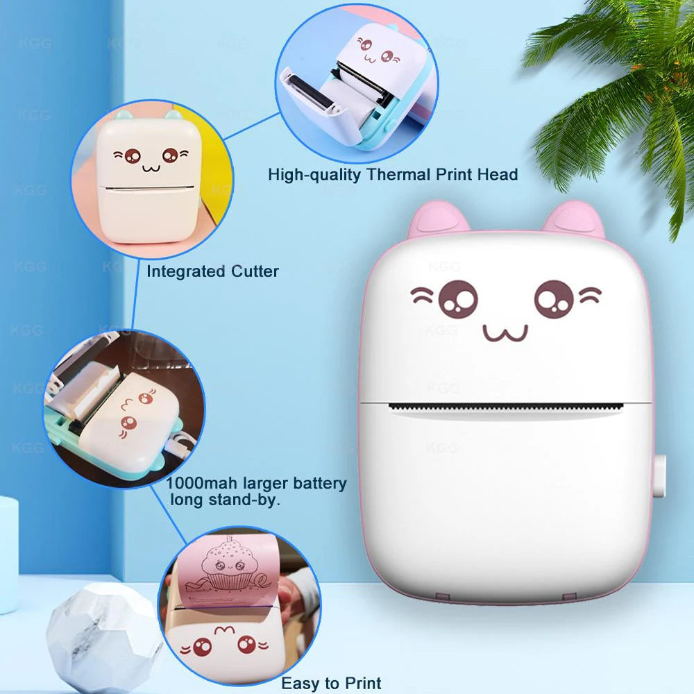Portable Thermal Printer MINI Wirelessly BT 203dpi Photo Label Memo Wrong Question Printing With USB Cable Imprimante Portable Vue