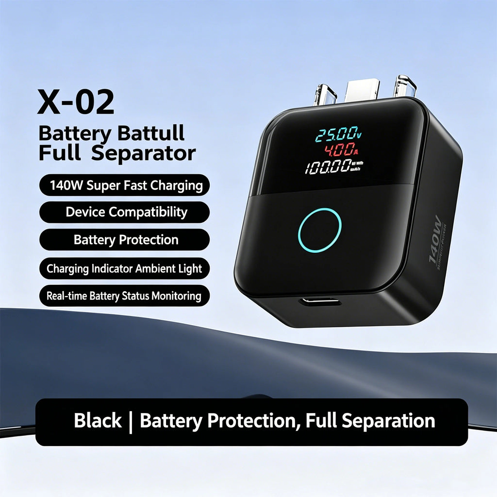 Type-C 140W Physical-Disconnect Battery Guard Anti-Overcharge Protection for Safe Overnight Charging Smart Auto Stop Charging Vue Black