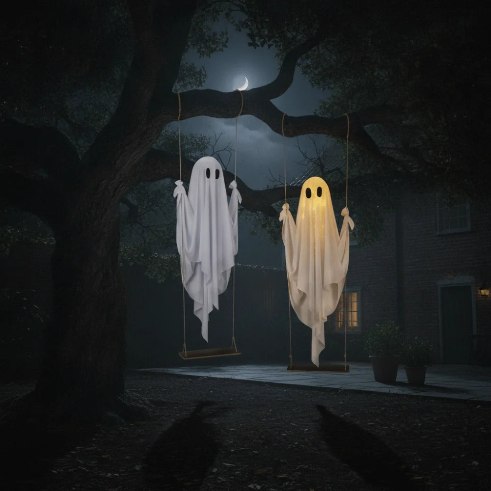 Luminous Halloween Hanging Swing Ghost Remote-controlled Adjustable Brightness Lighted Swing Ghost Pendant LED Large Vue
