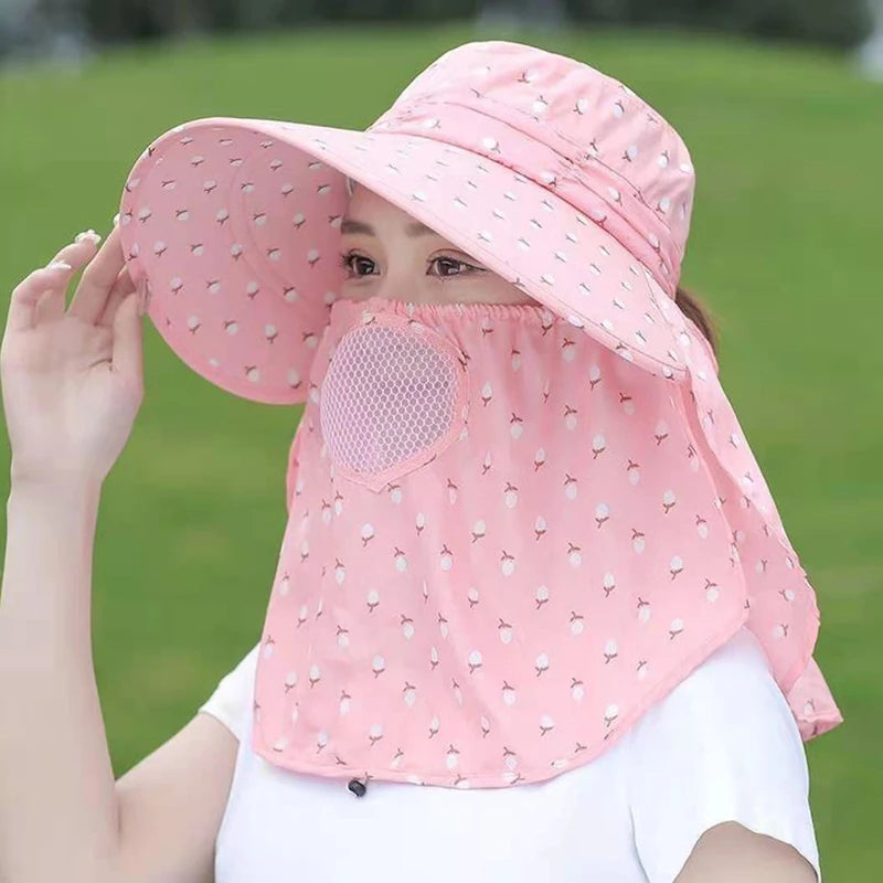 Sun Hat Female Summer Hat Cover Face Breathable Sun Hat All-match Summer Hat with Big Rim Anti-ultraviolet Cycling Sunhat Vue Pink