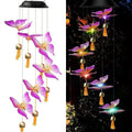 Cute Solar Wind Chime Hanging Weatherproof Hanging Solar Lights Auto on/Off Landscape Lamp LED Wind Chime Light Home Decoration Vue Butterfly 1 Bell