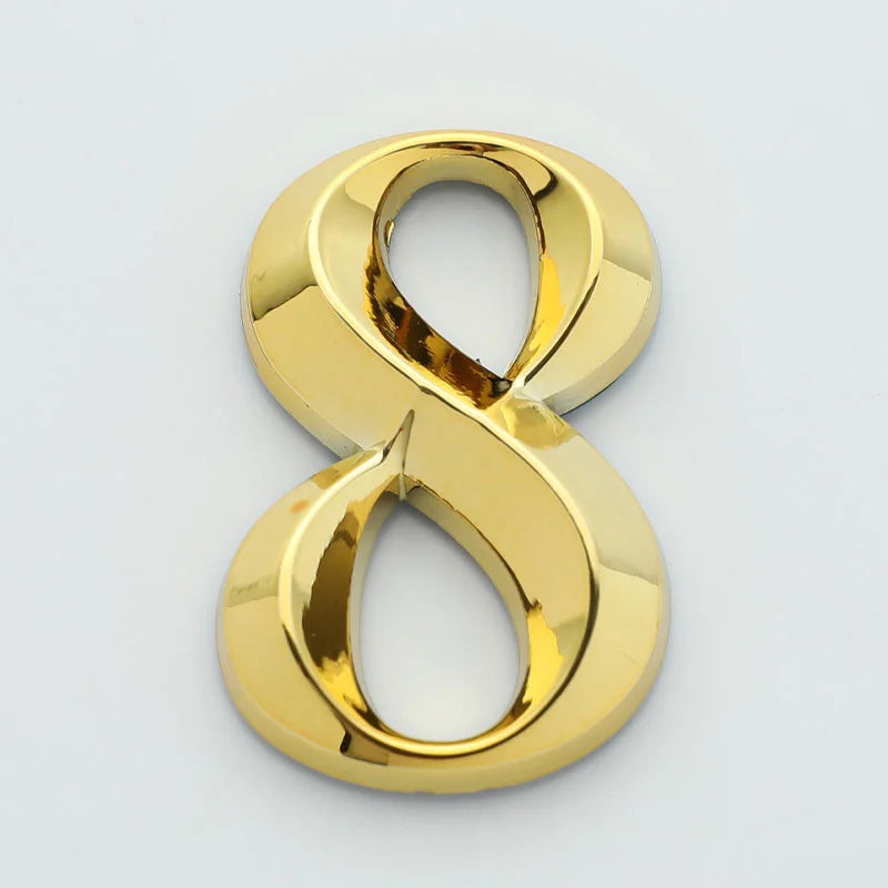 3D Door Number ABS Injection Molding Electroplating Plate Digits 0 To 9 Golden Door Self Adhesive Street Sticker Outdoor Vue 8
