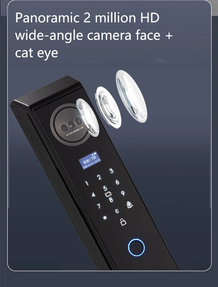 Smart lock with Camera 3D Facial Recognition Electronic Door Lock with Visual Doorbell for Video Surveillance Vue
