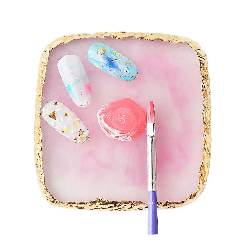 1PC Round Resin Agate Stone Nail Art Palette False Nail Tips Mixing Color Drawing Pallet Gel Polish Display Shelf Manicure Tool Vue