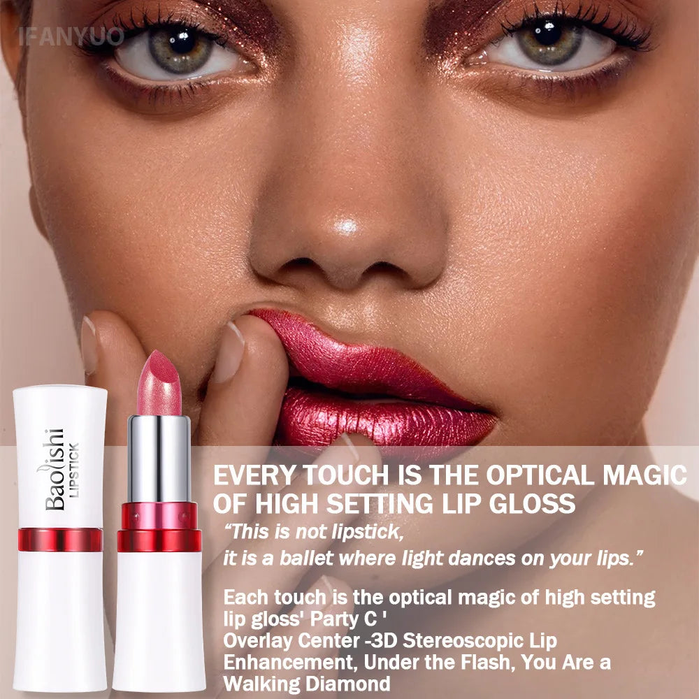 Rose Metallic Lipstick Glitter Lip Glaze Waterproof Long Lasting Moisturize Bright Red Pearlescent Shiny Lipgloss Makeup 12color Vue