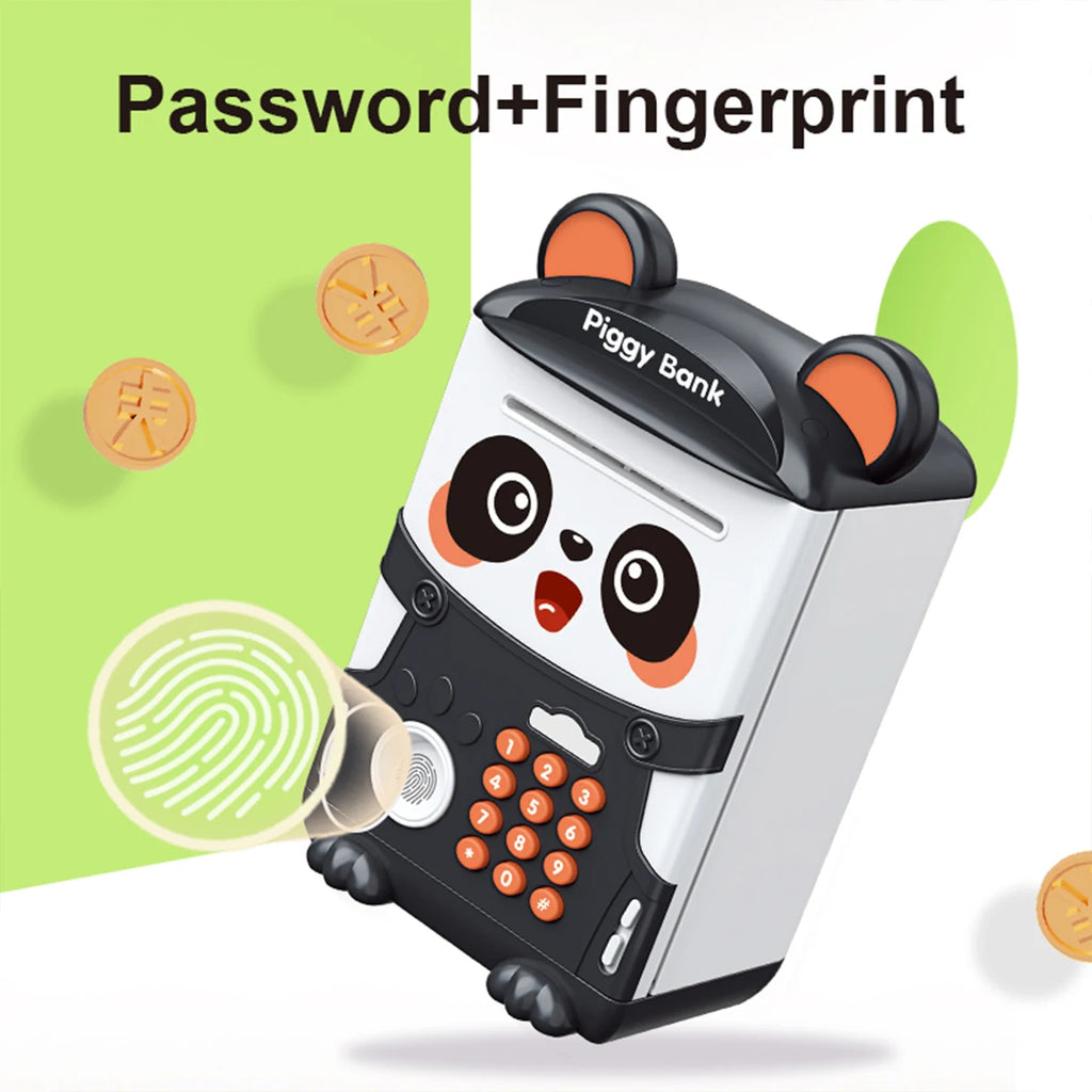 Panda Piggy Bank, Fingerprint Password Unlocking Automatic Induction Roll Simulation Creativity ATM Toys for 3+ Boys and Girls Vue