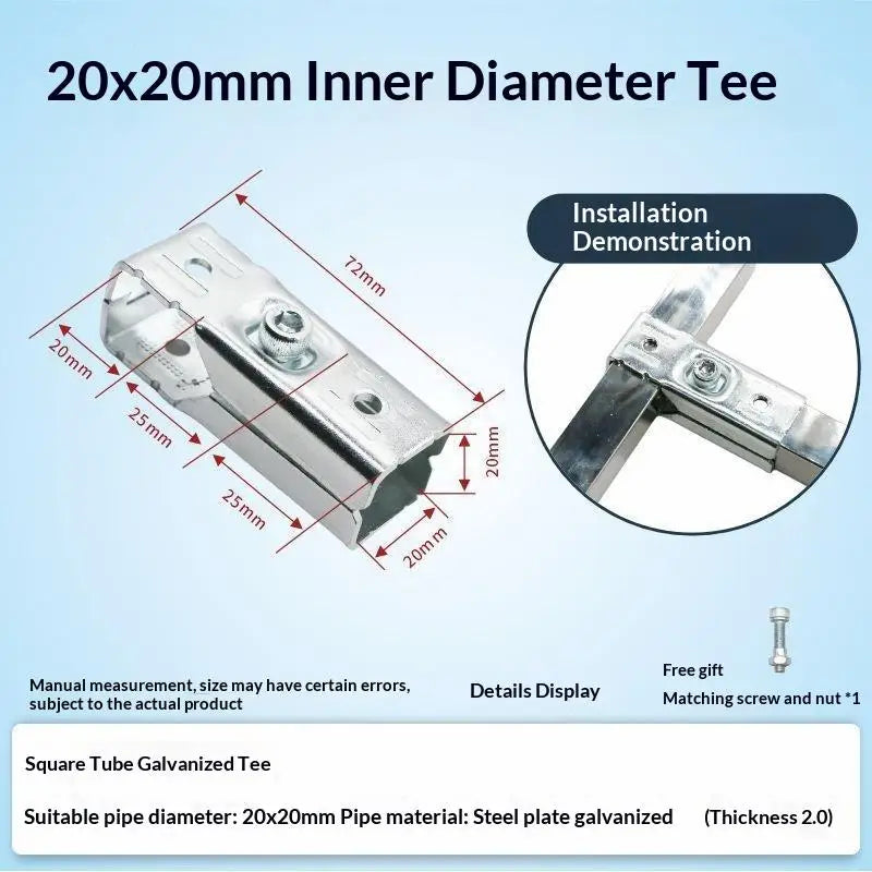 20x20/25x25mm Square Pipe Elbow Fixed Buckle Non Welding Joint Pipe Connector Fitting Bracket Vue A1
