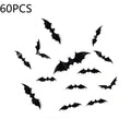 60PCS 3D PVC Halloween Bat Stickers 4 Sizes Scary Wall Decal Waterproof Window Clings for Party Indoor Decor Vue black