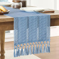 American Style Boho Table Runner Solid Color Rustic Festival Dining Table Cover With Tassel Rectangular Tablecloth Christmas Vue Blue S