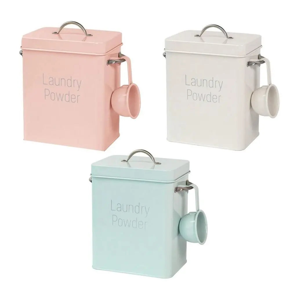 Tin Box Covered Food Grain Rice Storage Anti-rust with Spoon Washing Powder Box Washing Dispenser Sealed Box Laundry Container Vue