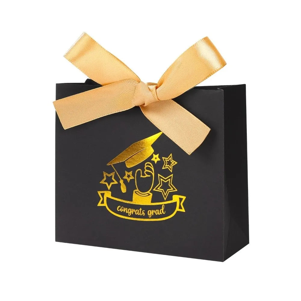 10Pcs Foldable Graduation Favor Bags Gilded Pattern with Ribbon Graduation Gift Box Paper Eco-Friendly Graduation Candy Box Vue 10Pcs Style 3
