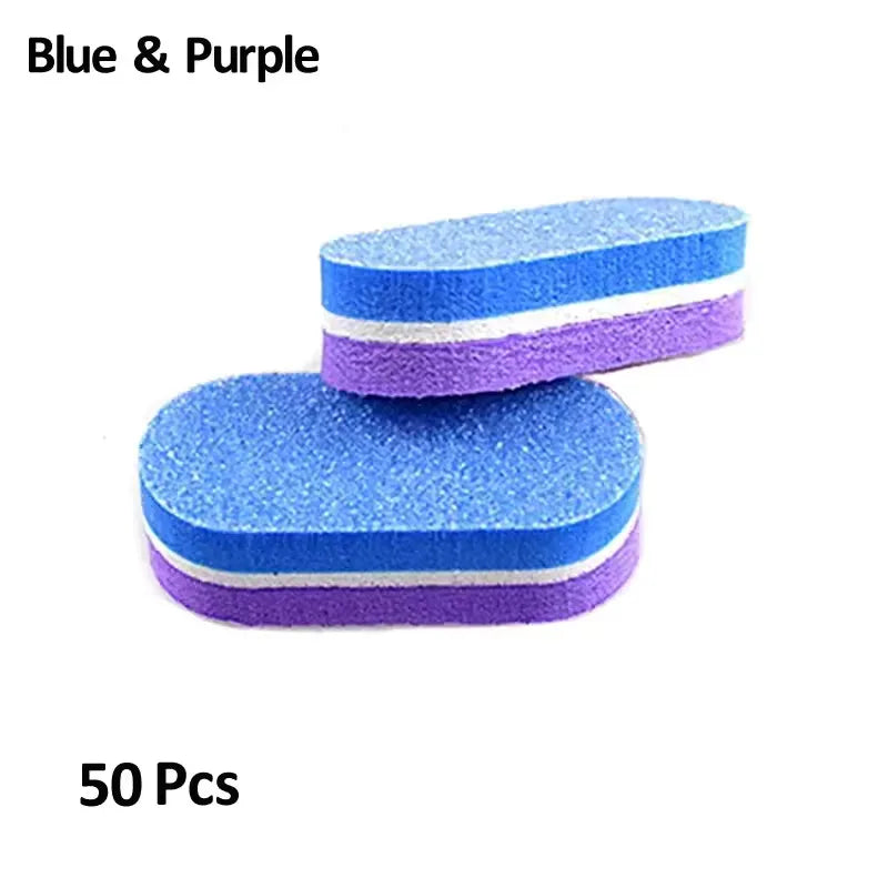 50 Pcs Mini Nail Files Block 100/180 Grit Sponge Buffers for Acrylic Nails Buffing Block Double Sided DIY Salon Manicure Tools Vue 50pcs Blue Purple