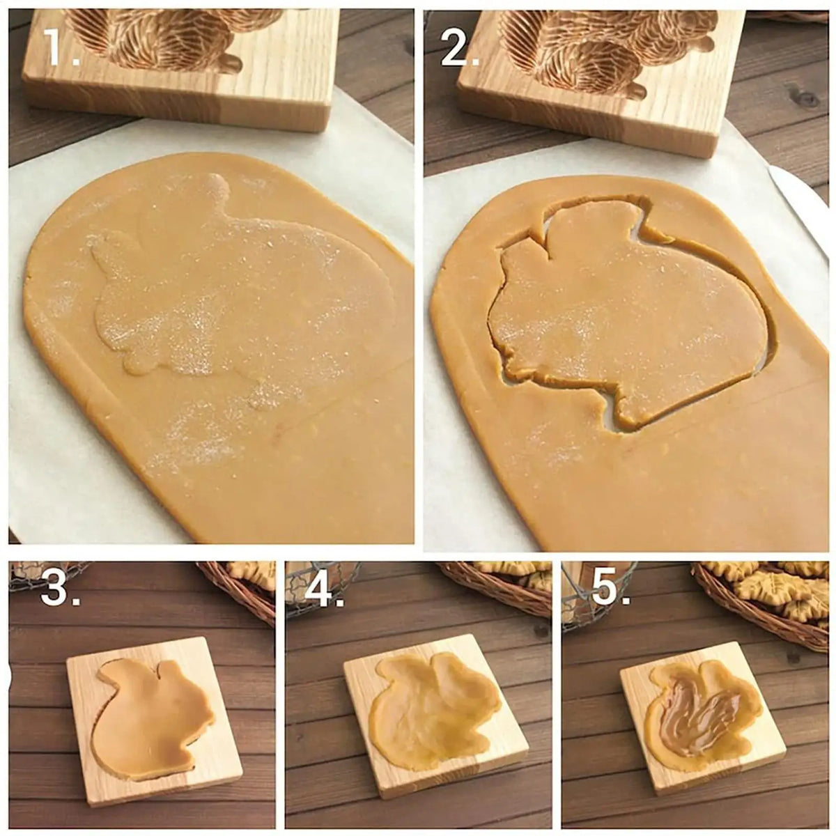 Wooden Cookie Molds 2 Pieces Reusable Cutter 3D Squirrel And Pine Cone Cookie Stamp Mold for Beginner Easter Halloween Christmas Vue