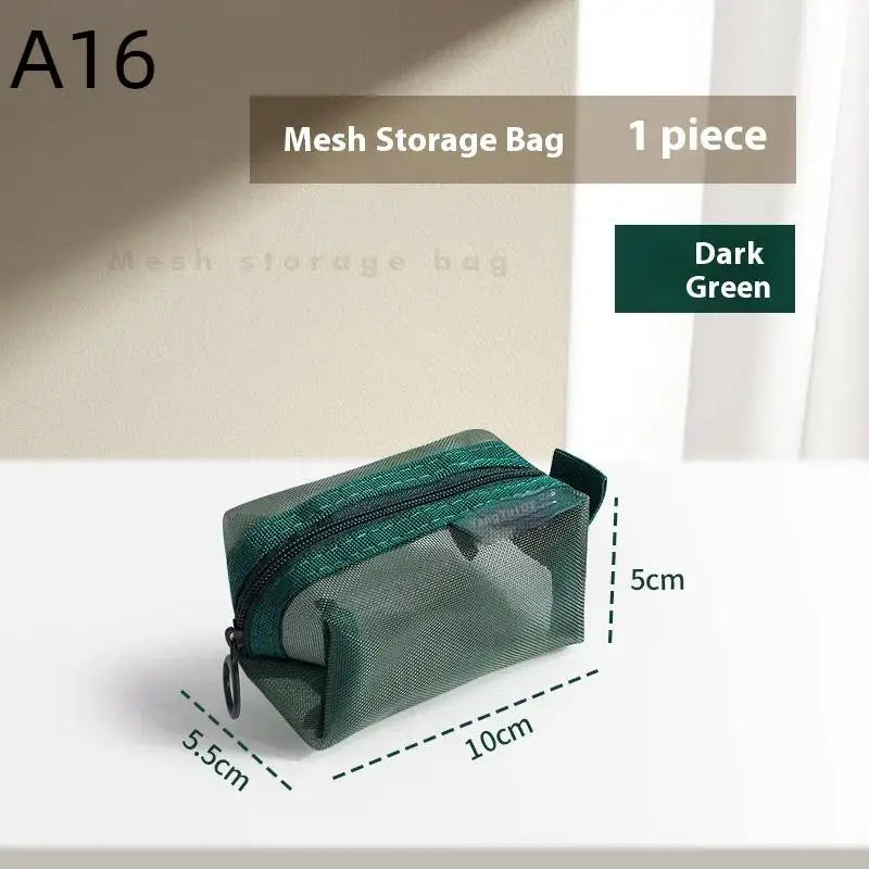 1Pcs Travel Storage Carry Pouch With Zippered Portable Mini Zipper Mesh Storage Bag Coin Purse Small Square Mesh Coin Purse Vue A16