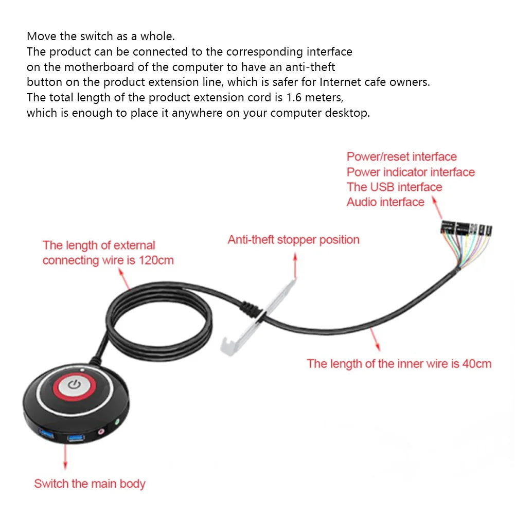 TEUCER 1.6m Desktop PC Power Button Switch – Home & Office PC Power Button Switch Vue