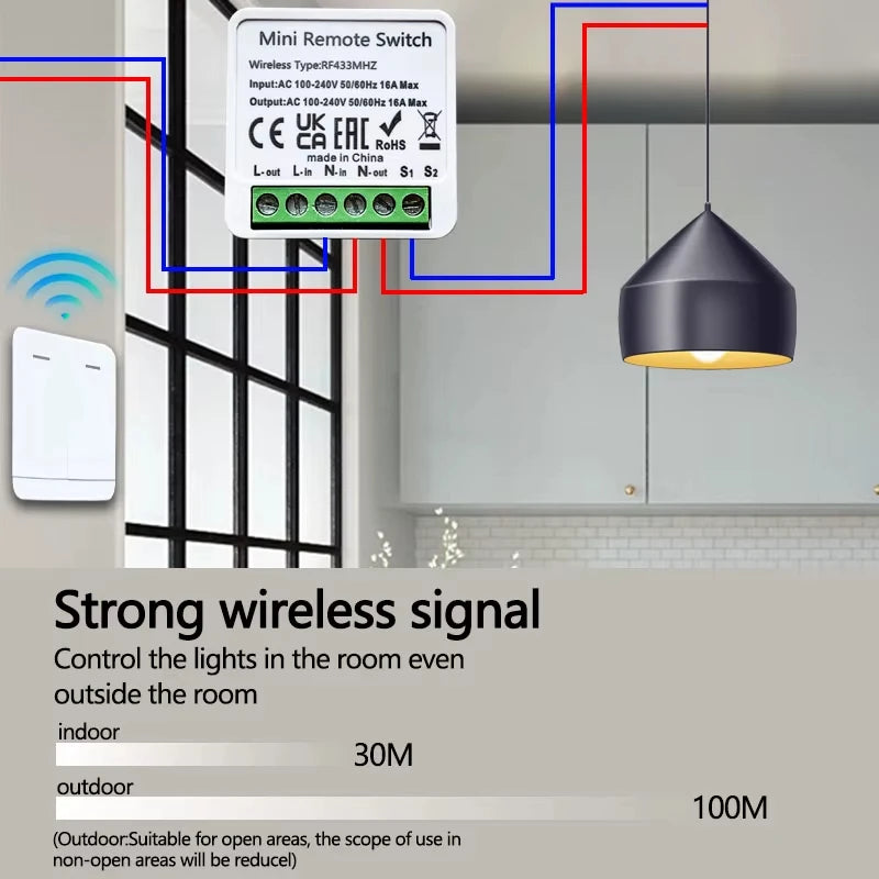 Wireless Light Wall Switch Relay Receiver RF 433Mhz 1/2/3Gang Panel Switch Remote Control Interruptor for LED Lamp Vue