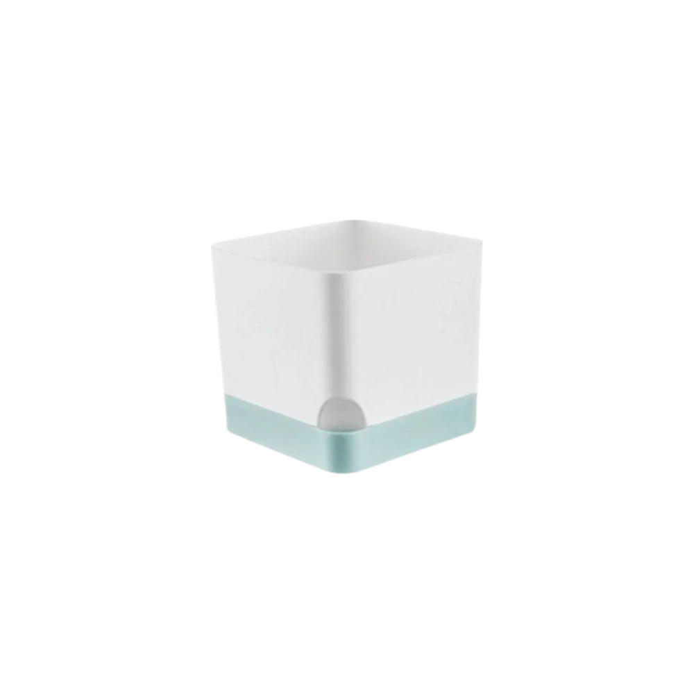 Easy Care Square Shape Self Watering Plant Pots Drainage Hole Patchwork Plant Pots 2-Layer Design Plastic Flower Planters Office Vue Blue White 10.3cm