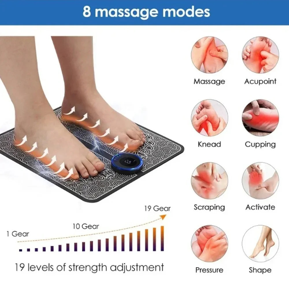 Rechargeable EMS Foot Massager Pad Remote Control Portable Muscle Stimulator Mat Foot Pain Relief Relax Tool Home Sports Fitness Vue