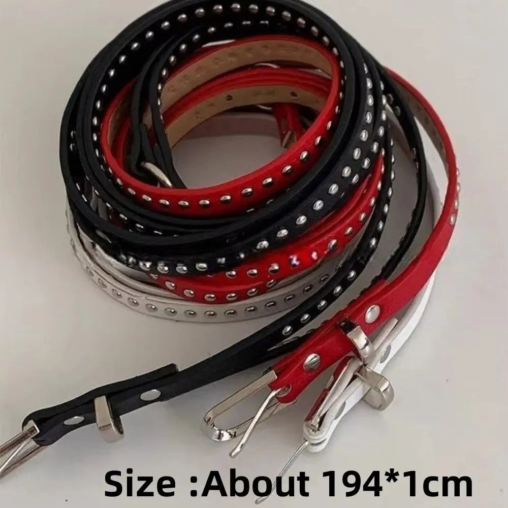 Fashion Y2k Thin Belt Punk Rivet Gothic Waistband Waist Strap PU