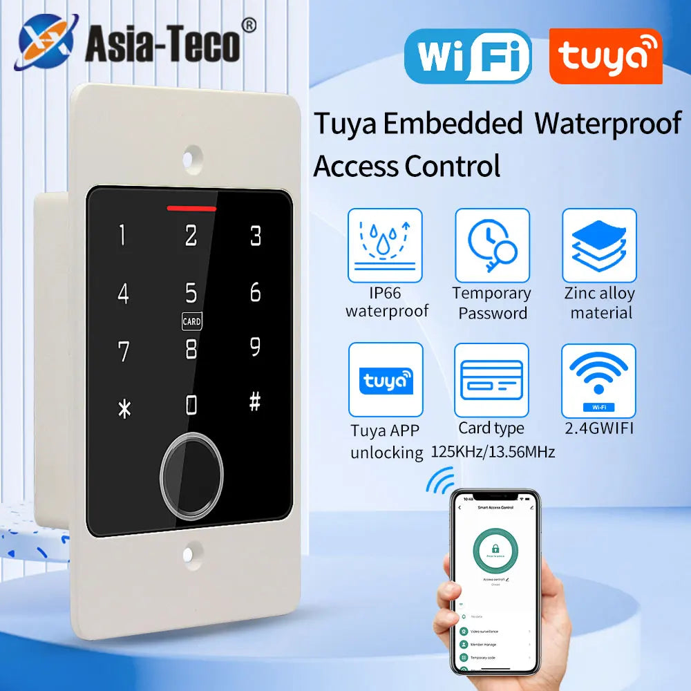 WiFi Tuya Smart Door Lock Keyboard RFID Access Controller Waterproof Metal Keypad Concealed Pit mounted Biometric Access Control Vue