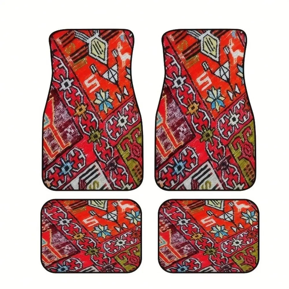 Bohemian Style Car Floor Mats, Pattern Printed Car Floor Mats, Made Of Soft Polyester Material, Universal Car Floor Mats Suitab Vue United States as illustrated