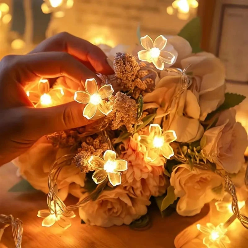 1pc 10M 80LED Cherry Blossom Flower String Lights with 8 Lighting Modes USB Powered for Home Garden Party Festival Decoration Vue Warm White 10M80LED No plug