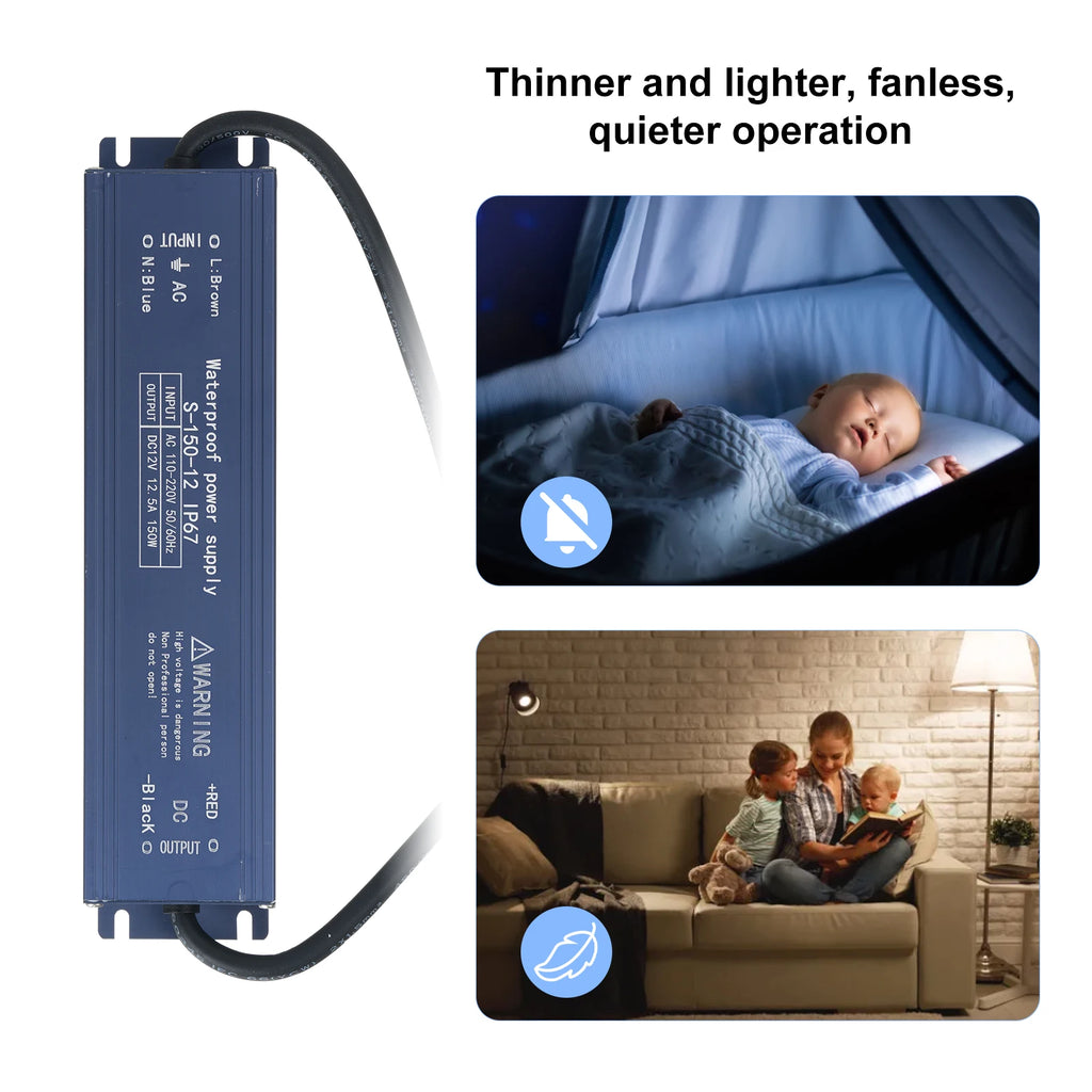 IP67 Waterproof LED Driver Switch Power Supply Transformer Adapter AC 180V-240V to DC 12V 400W Constant Voltage Output for LED Vue