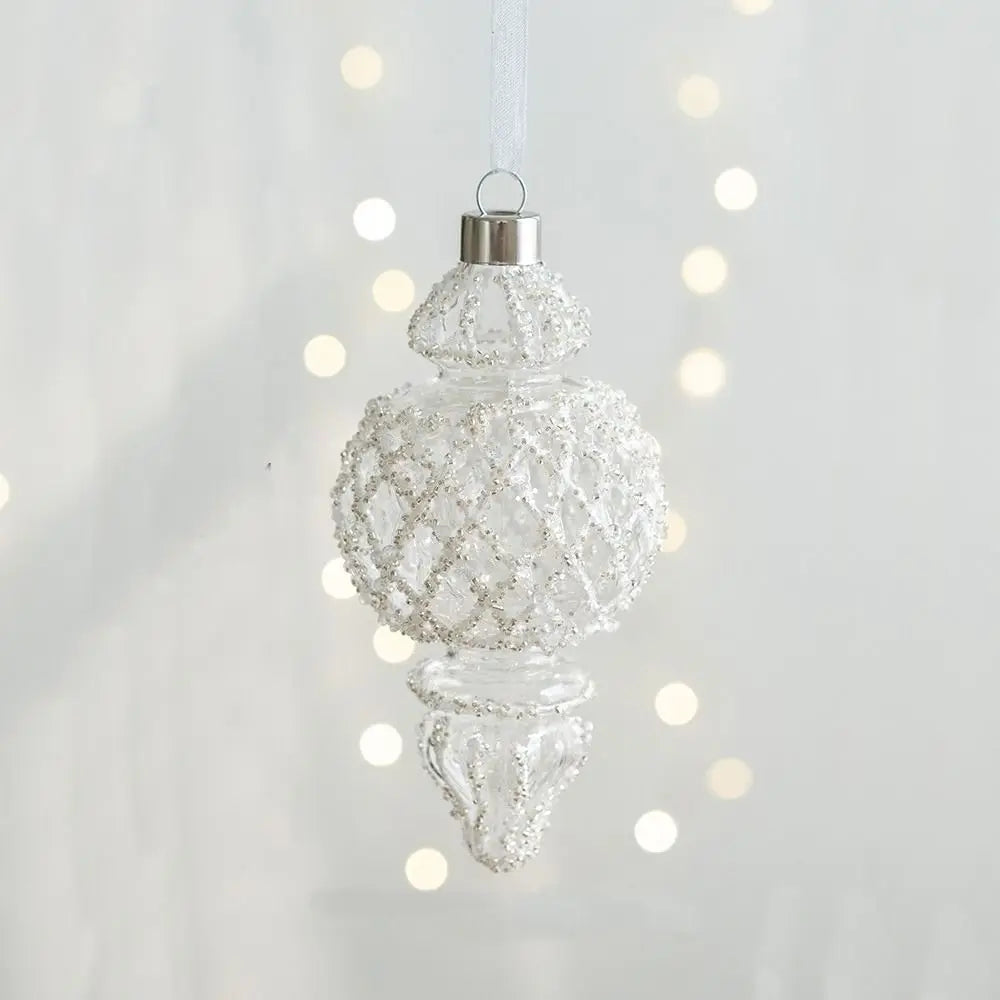 DIY Glass Christmas Tree Pendant Sliver Elk Hanging Ornament Snowflake Shining Xmas Pendant New Year Vue