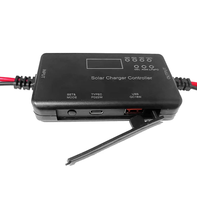 MPPT Solar Charge Controller 10A 12V, Solar Panel Controller Featuring Type-C Input, USB Output For Lifepo Battery Vue