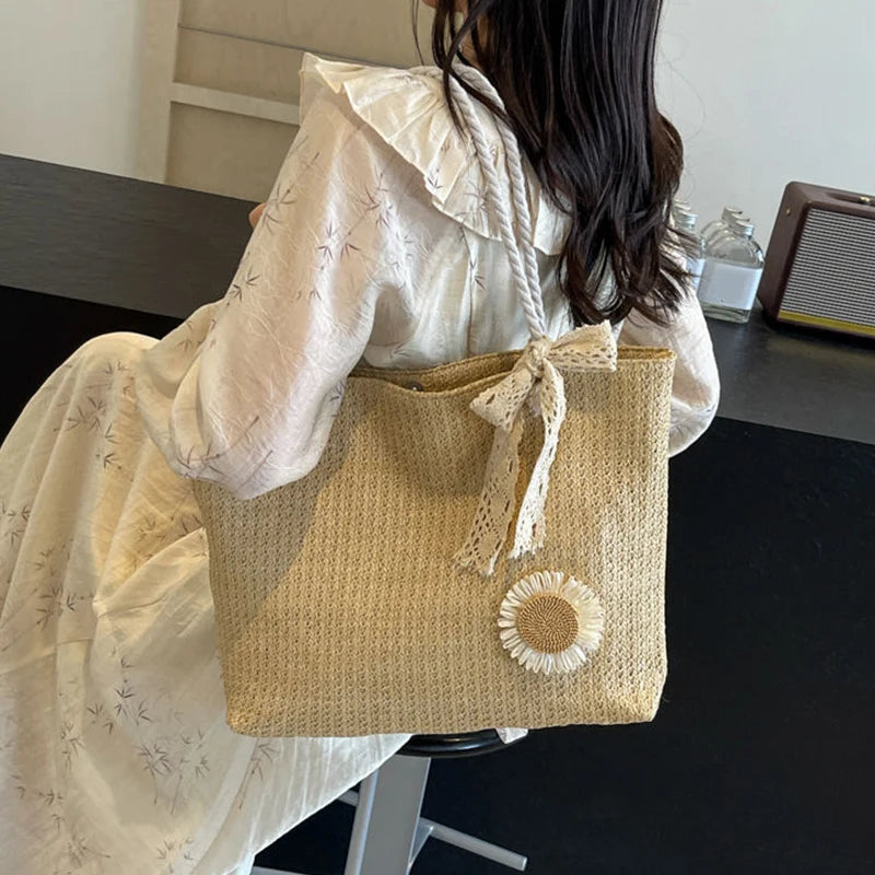 Elegant Ladies Straw Woven Handbag Women Holiday Beach Commute Casual