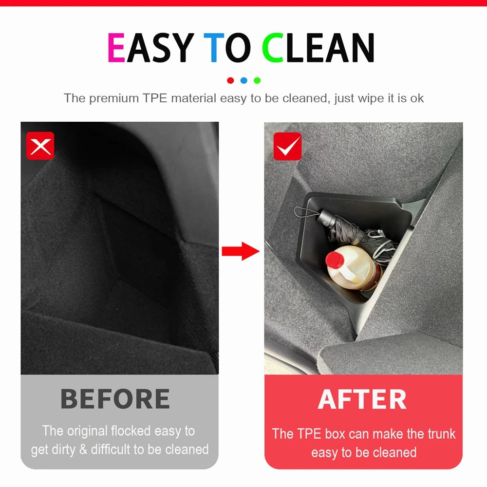 For Tesla Model Y Juniper Trunk Organizer Side Storage Box Boot Organizer Flocked TPE Mat Anti-dirty 2025 Car Travel Accessories Vue