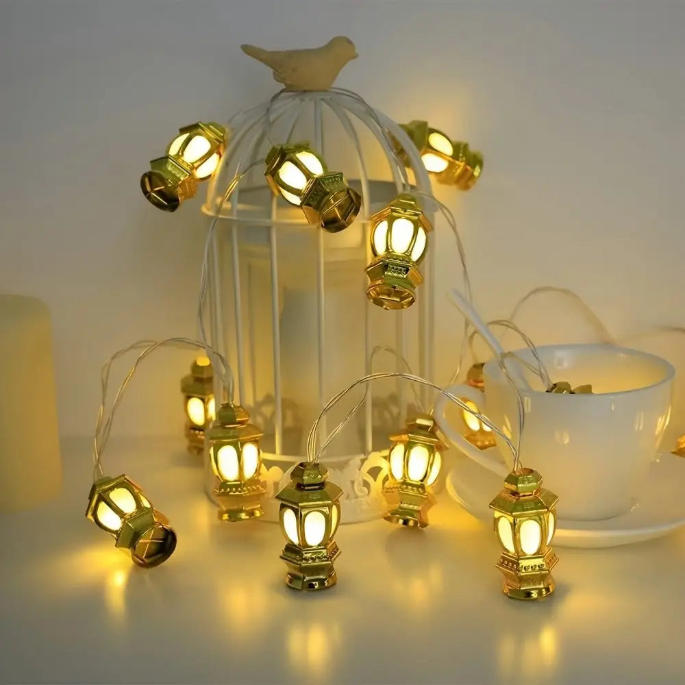 1pc 1.5M/3M Golden Retro Palace Lamp String, Battery Powered, Used for Ramadan Wedding Parties Indoor Outdoor Holiday Home Decor Vue