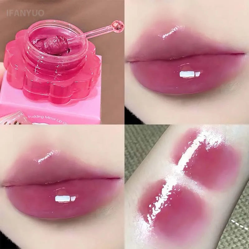 Jam Pudding Canned Lip Gloss Moisturizing Lasting Non-stick Cup Purple Watery Colored Lip Balm Long-lasting and Tender Lip Balm Vue