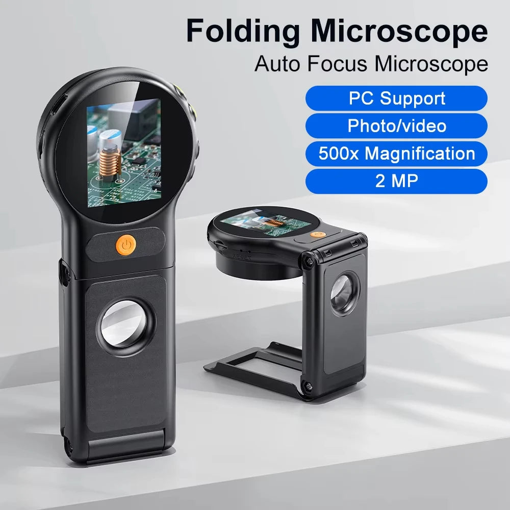 Autofocus 500X Digital Microscope with 8leds 2MP Coin Video Microscopes Foldable Magnifying Glass 2Inch for Electronics Repair Vue Default Title